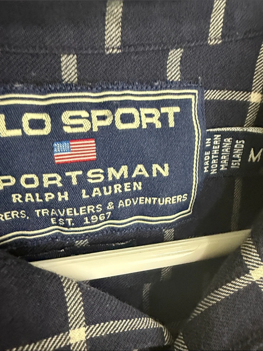 Polo by Ralph Lauren Navy and White Windowpane Flannel Shirt